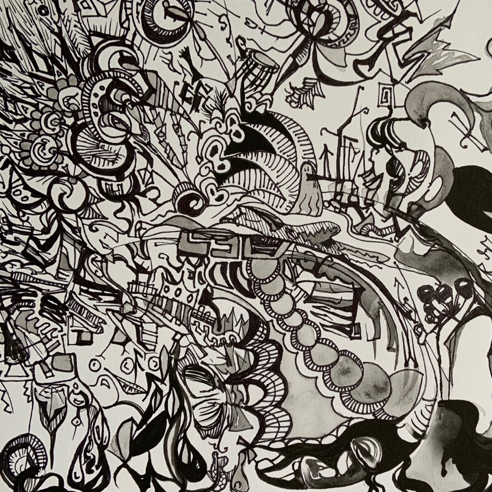 Original art ink drawing abstract signed